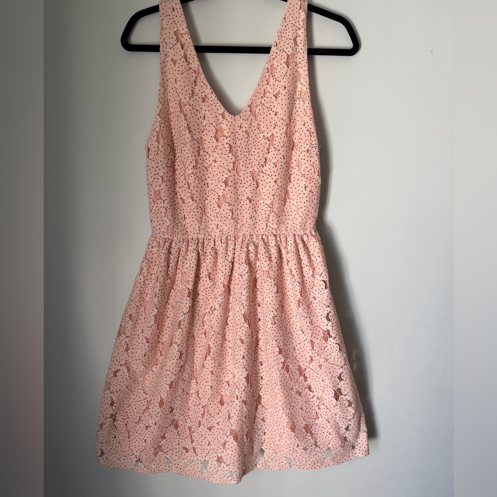Everly Pink Lace Polka Dot Fit & Flare Dress Size M Coquette